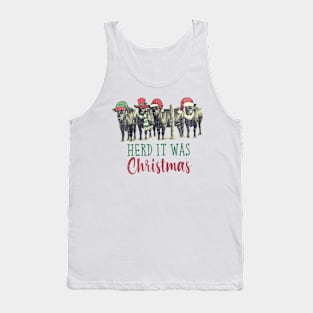 Herd It Was Christmas Cows Wearing Santa Hat Tank Top